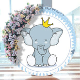Aperturee - Blue And White Elephant Round Baby Shower Backdrop
